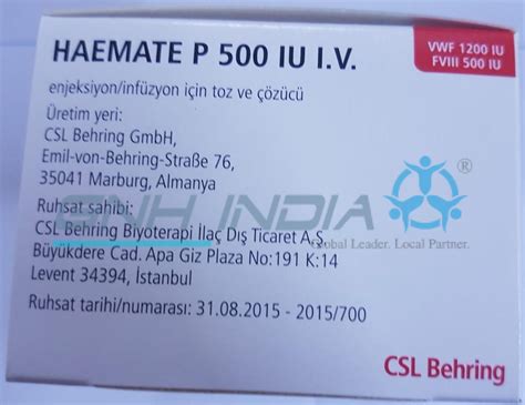 Haemate-p 500 Iu Iv Enjeksiyon/infuzyon Icin Toz Ve Cozucu