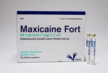 Maxicaine Fort 68 Mg+ 0.017 Mg/1.7 Ml Enjeksiyonluk Cozelti Iceren Dental Kartus(100 Adet)
